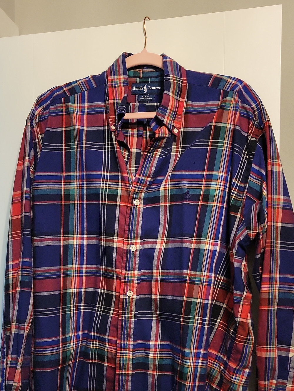 Ralph Lauren Men's Blue & Red Plaid Button-Down Shirt